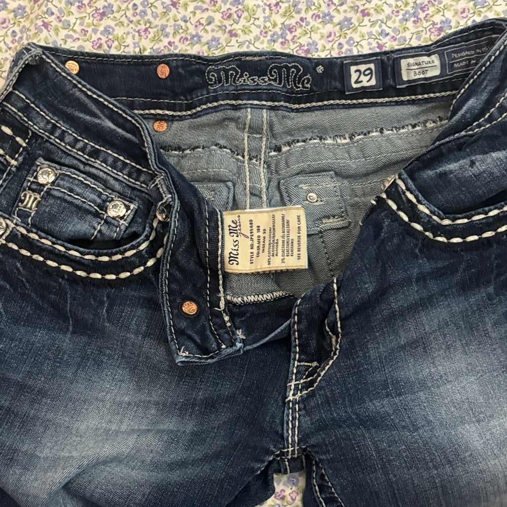 Miss Me Indigo Denim with White Stitching